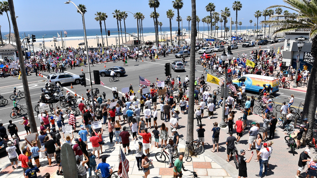 huntington beach covid lockdown protest